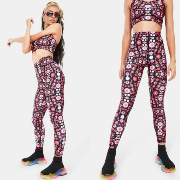 Terez L Tall Band Performance Leggings Pink Floral Fantasy Printed HighWaist Gym - Picture 11 of 13